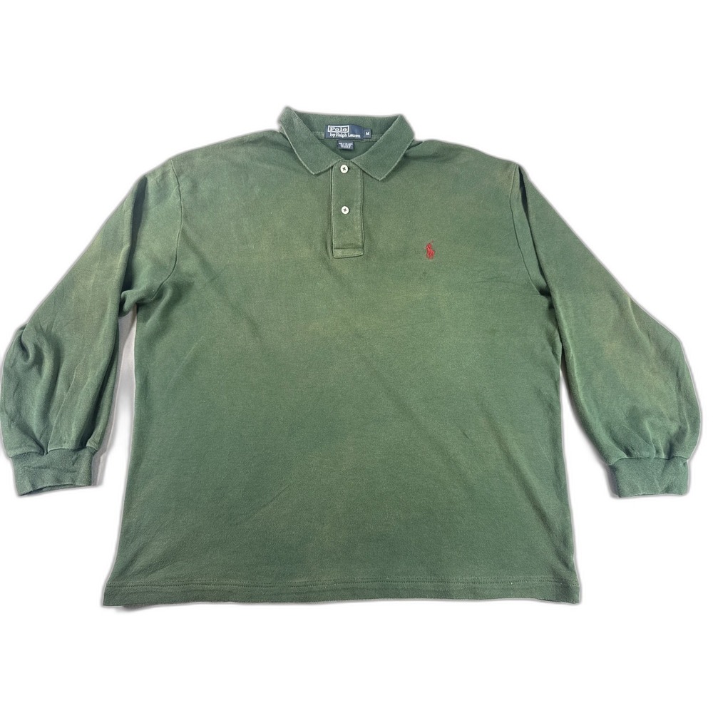Polo M Ralph Lauren Shirt Mens Green‎ Long Sleeve Cotton Collared Embroidered